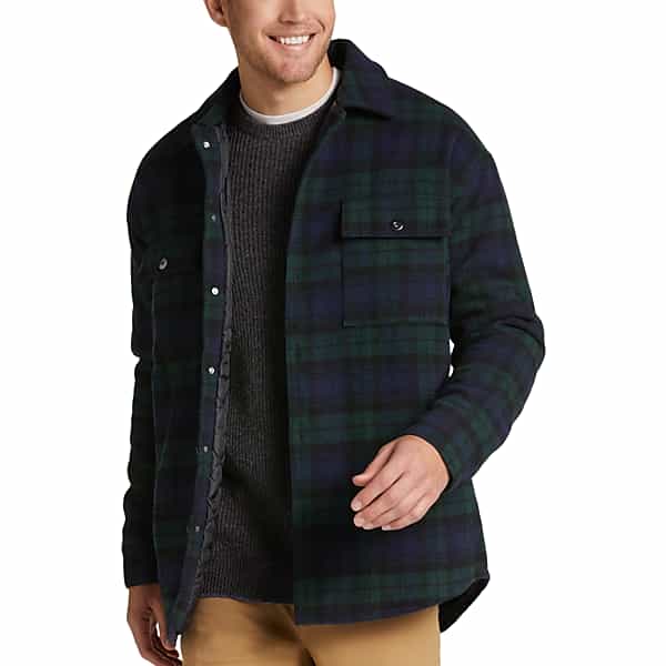 Pronto Uomo Men's Classic Fit Shirt Jacket Green & Blue Plaid - Size: Large - Only Available at Men's Wearhouse