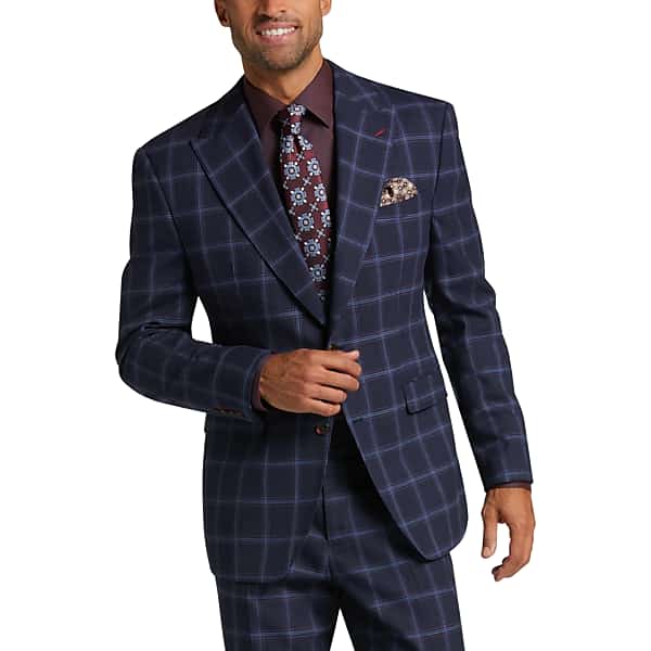 Tayion Men's Classic Fit Suit Separates Coat Blue & Red Windowpane - Size: 42 Extra Long