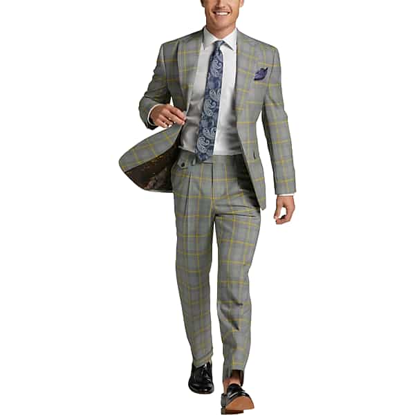 Tayion Men's Suit Separates Coat Yellow Plaid - Size: 46 Extra Long