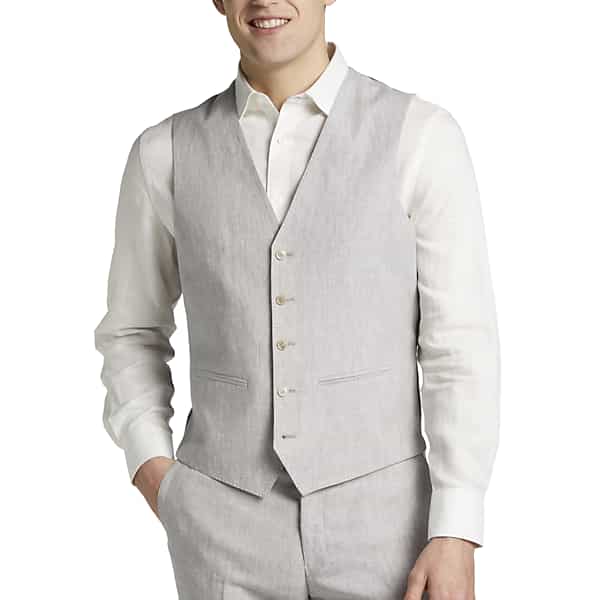 JOE Joseph Abboud Linen Slim Fit Men's Suit Separates Vest Light Gray - Size: 3X