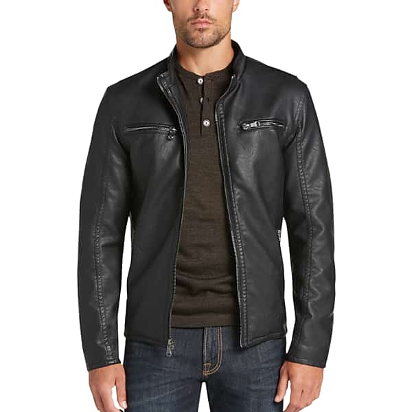 Pronto Uomo Men's Black Modern Fit Moto Jacket - Size: Large - Only Available at Men's Wearhouse