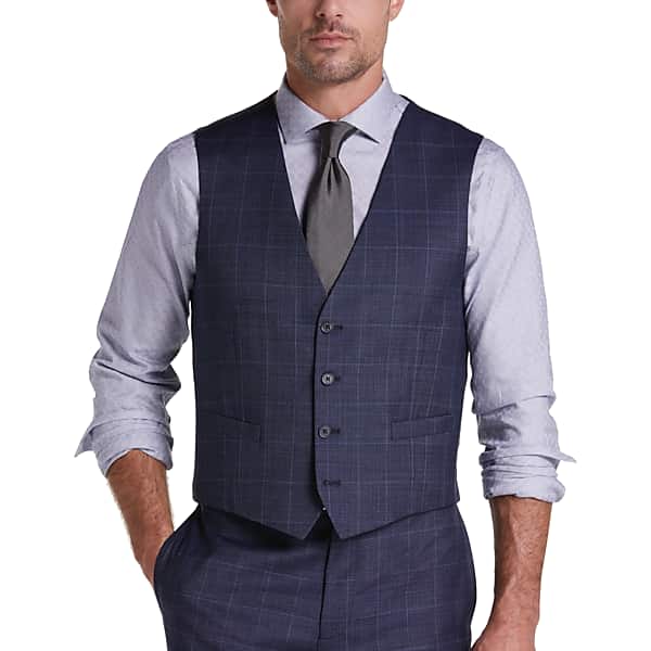 Calvin Klein X-Fit Blue Windowpane Slim Fit Men's Suit Separates Vest - Size: Medium