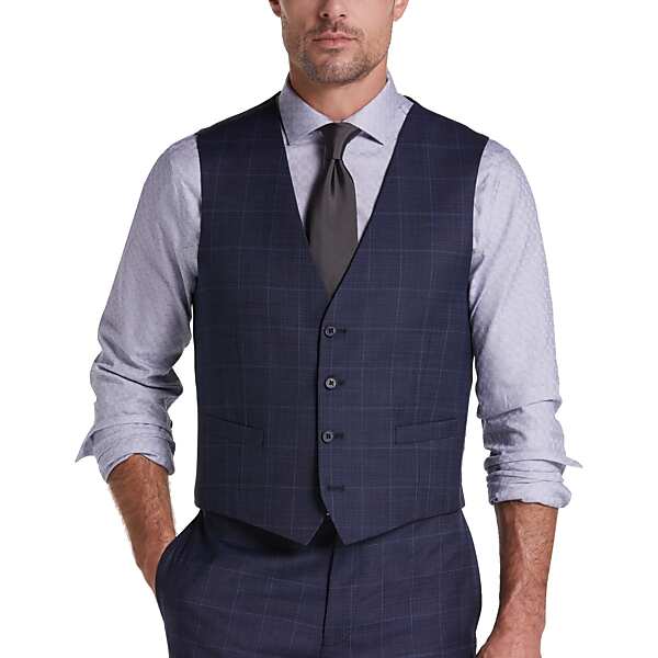 Calvin Klein X-Fit Blue Windowpane Slim Fit Men's Suit Separates Vest - Size: XL